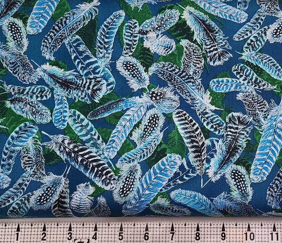 Gilded Feathers Peacock Blue Metallic