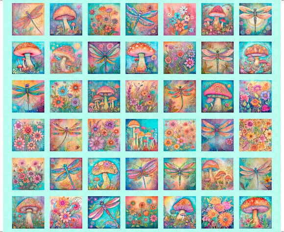 Spring Bling Butterfly Floral & Mushroom Panel Aqua