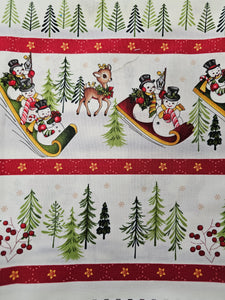 Christmas Deer / Snowman border stripe Flat Fold