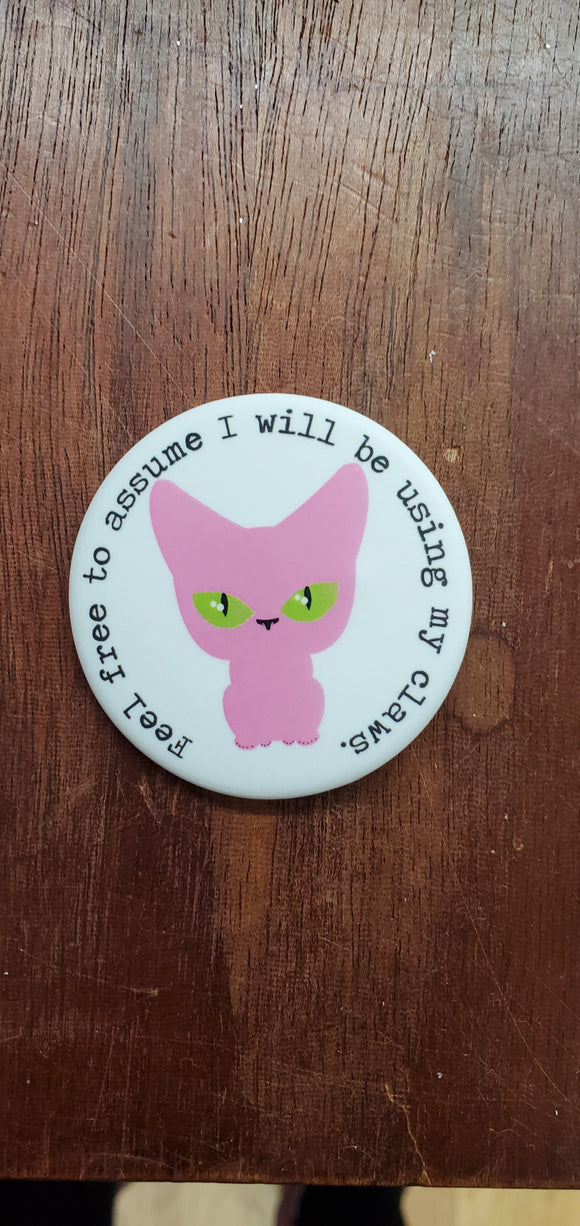 BAQS Pink Kitty with Claws Button