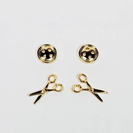 Earrings Button/Scissor Gold