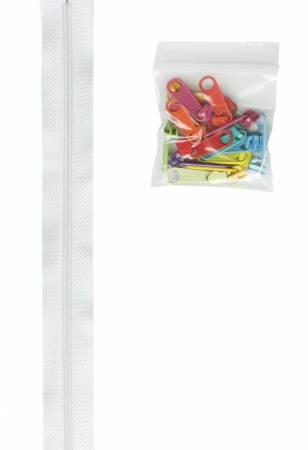 White Zipper by the Yard with Colored Pulls